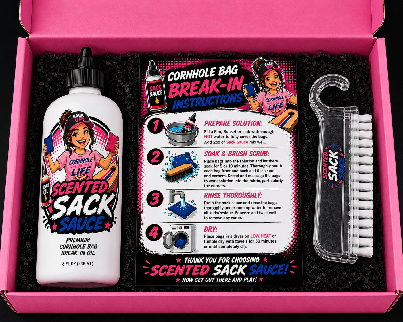 Product Title
Scented Sack Sauce – Cornhole Bag Break-In Spray | Faster Break-In, Better Feel | Multiple Scents Available